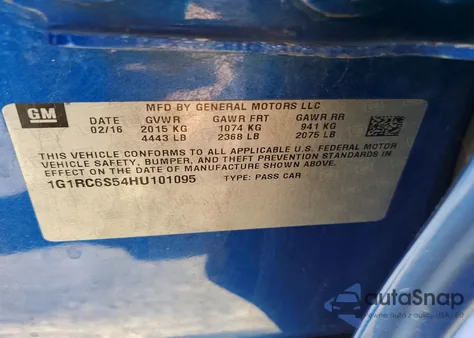 2017 Chevrolet Volt Lt z USA, uszkodzony, nr VIN 1G1RC6S54HU101095